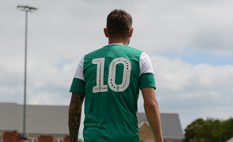 Danny Mayor in the 2019/20 Plymouth Argyle away kit wearing the number 10 shirt.