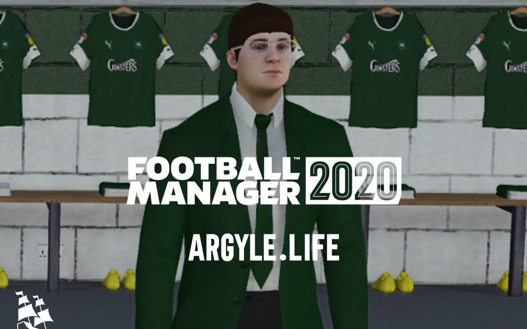 A computer generated image of our Football Manager character as part of our Plymouth Argyle save.